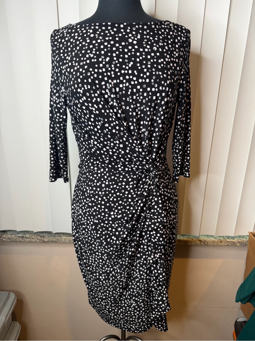 Lauren Ralph Lauren Black and White Dot Twist-Front Women’s Dress Size 10